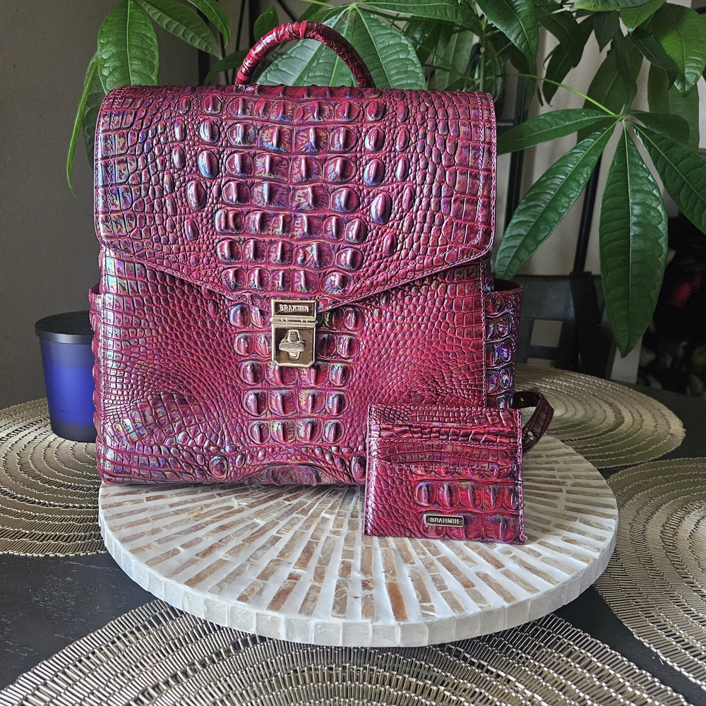 🍷Brahmin - Liz Sangria Melbourne Croc Embossed Backpack Set🍷